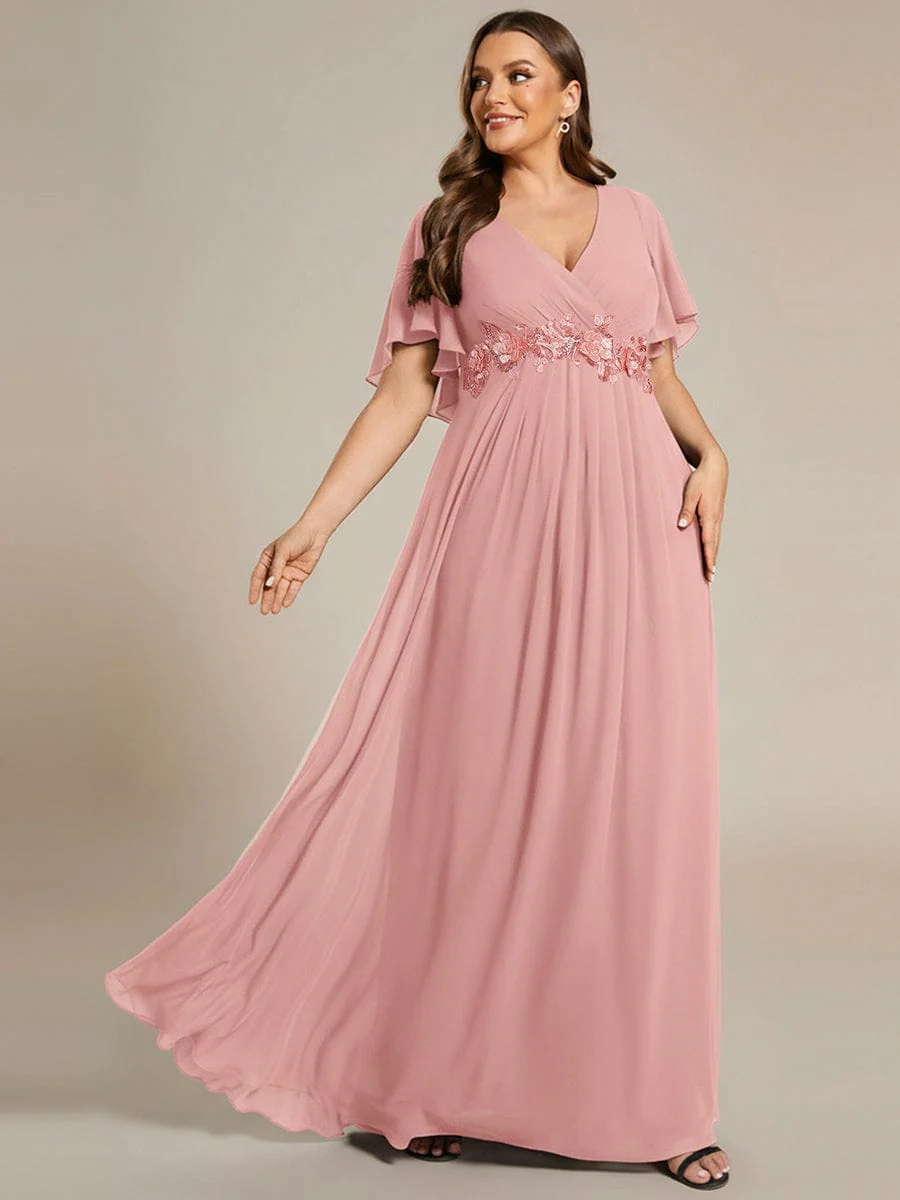 pretty IVYROSE|Plus Size Applique Short Sleeve A-Line Chiffon Evening Dress - Image 96