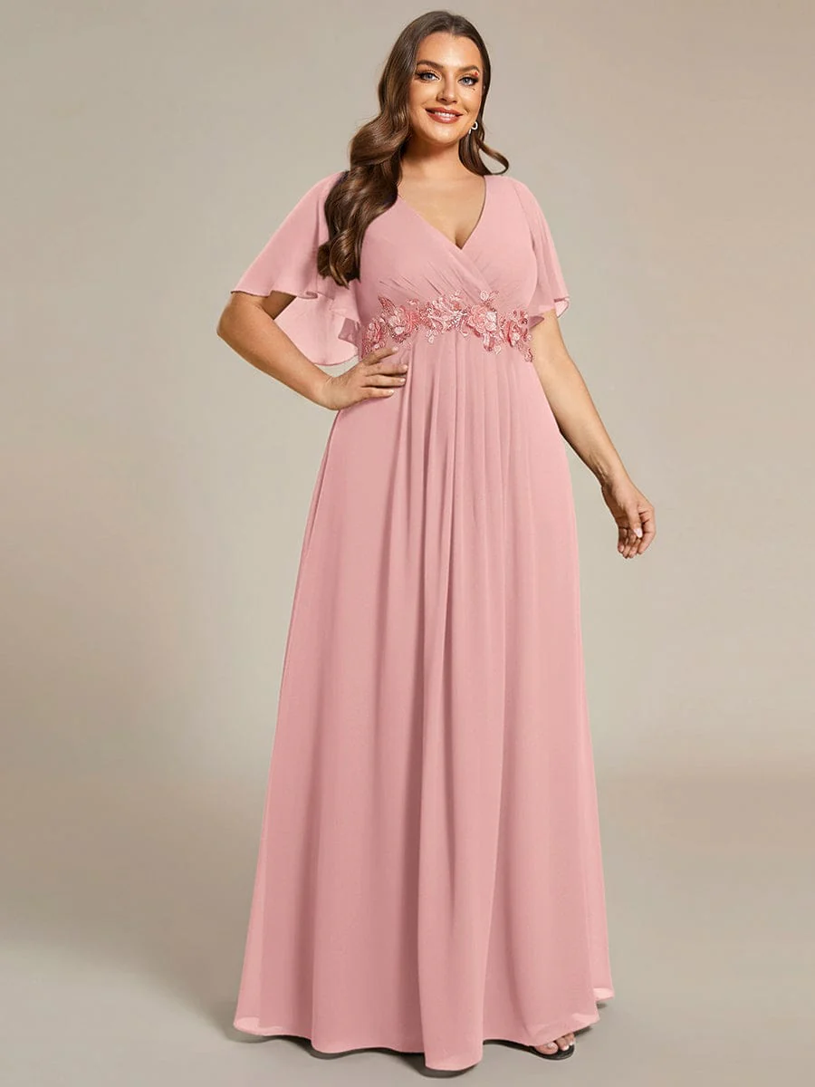 pretty IVYROSE|Plus Size Applique Short Sleeve A-Line Chiffon Evening Dress - Image 97