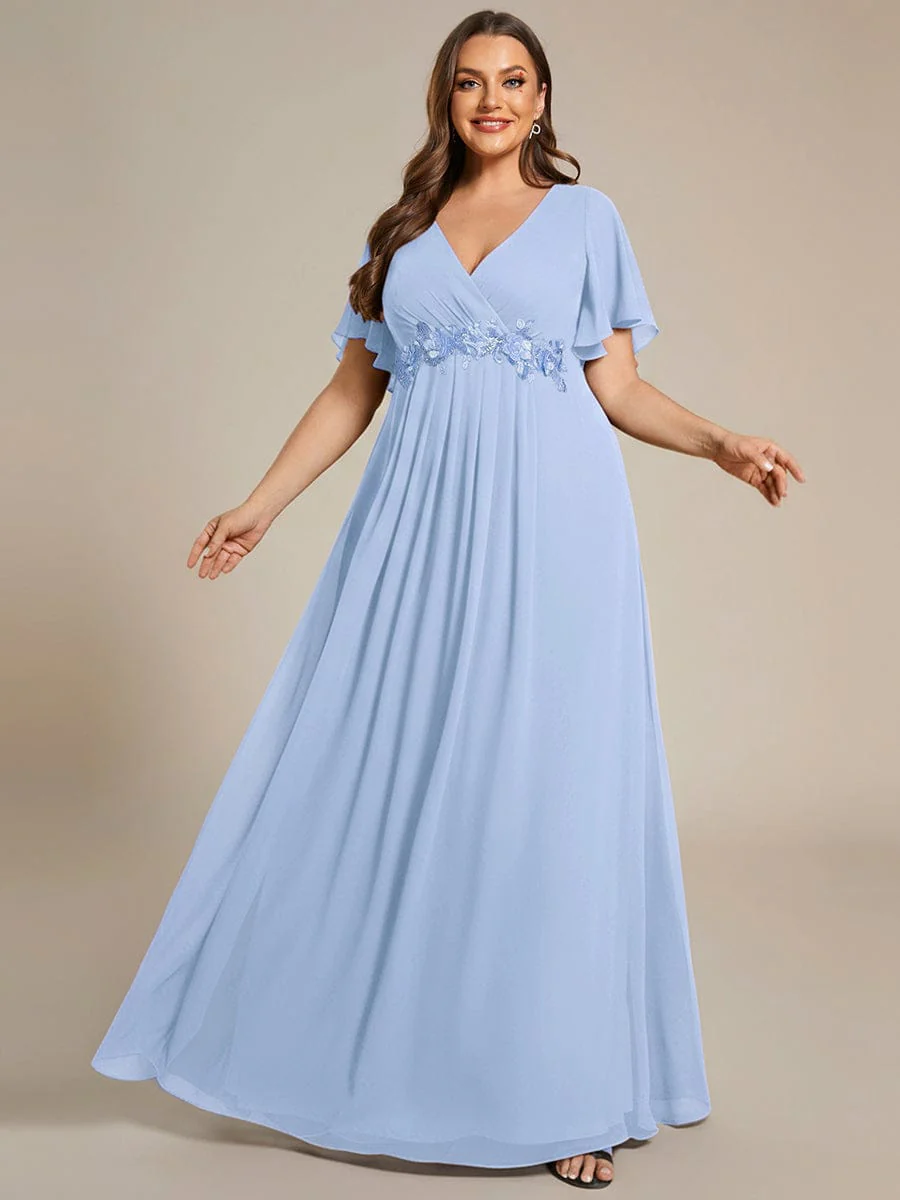 pretty IVYROSE|Plus Size Applique Short Sleeve A-Line Chiffon Evening Dress - Image 99