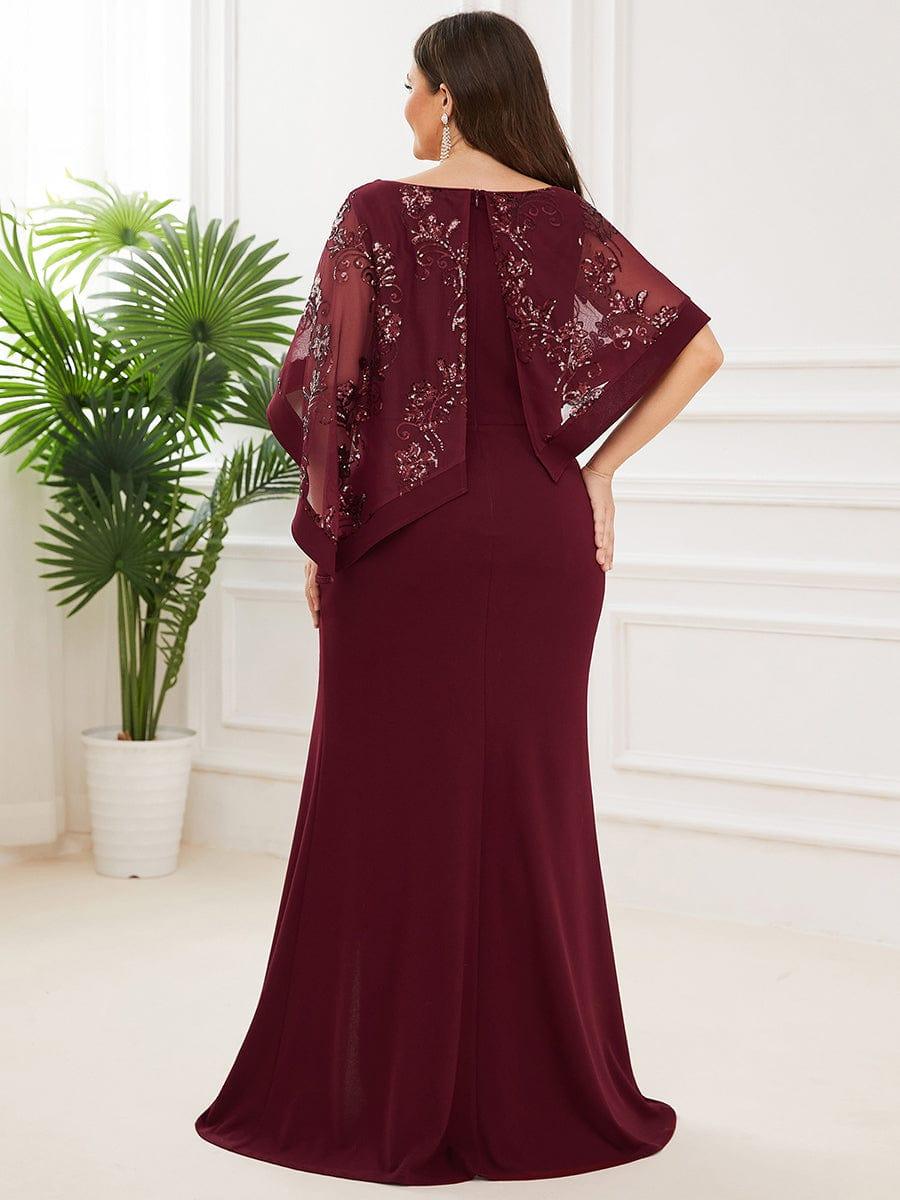 pretty CELINE|Plus Size Asymmetrical Cape Sequin Mother of the Bride Dress - Image 3