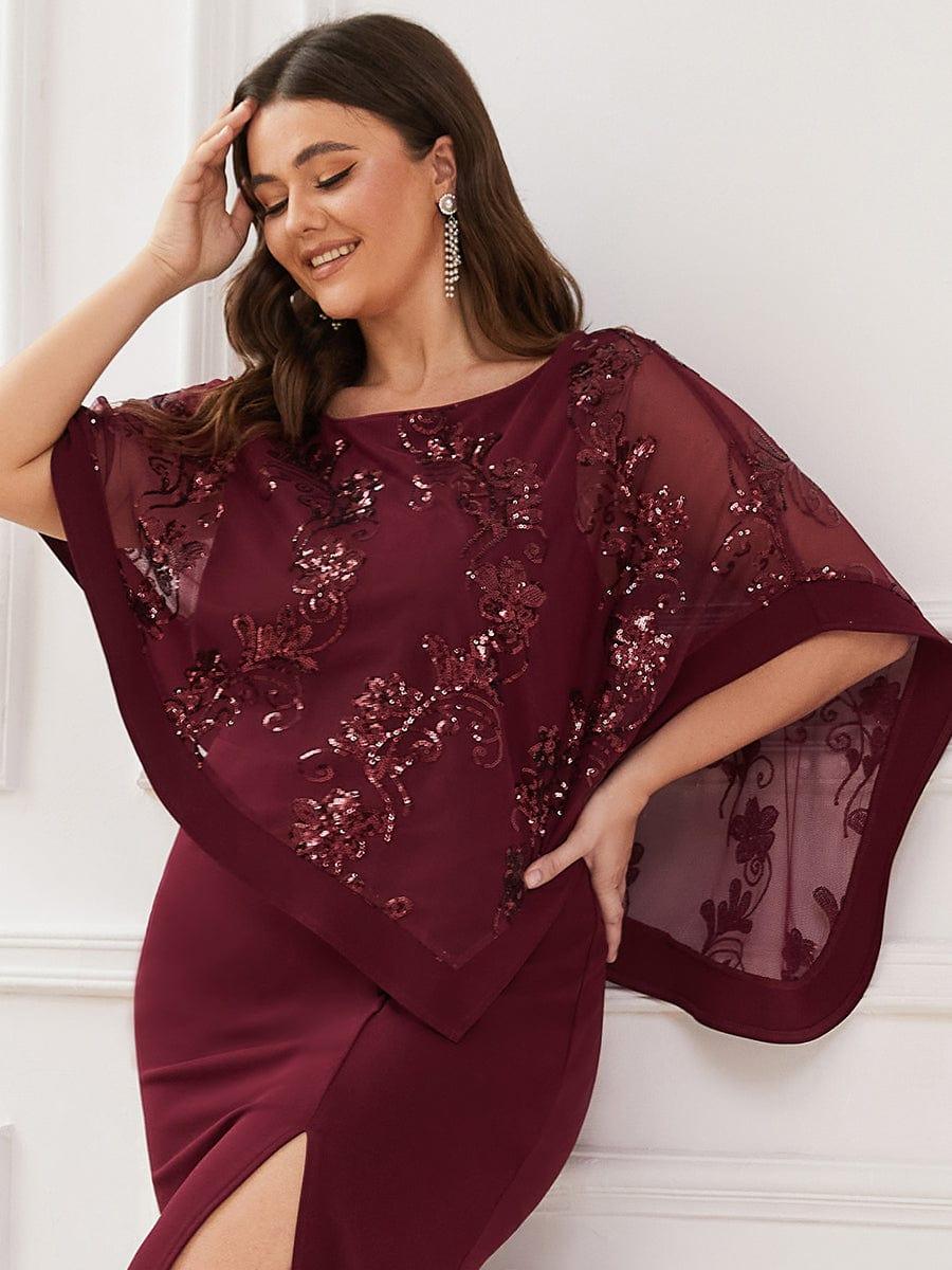 pretty CELINE|Plus Size Asymmetrical Cape Sequin Mother of the Bride Dress - Image 4