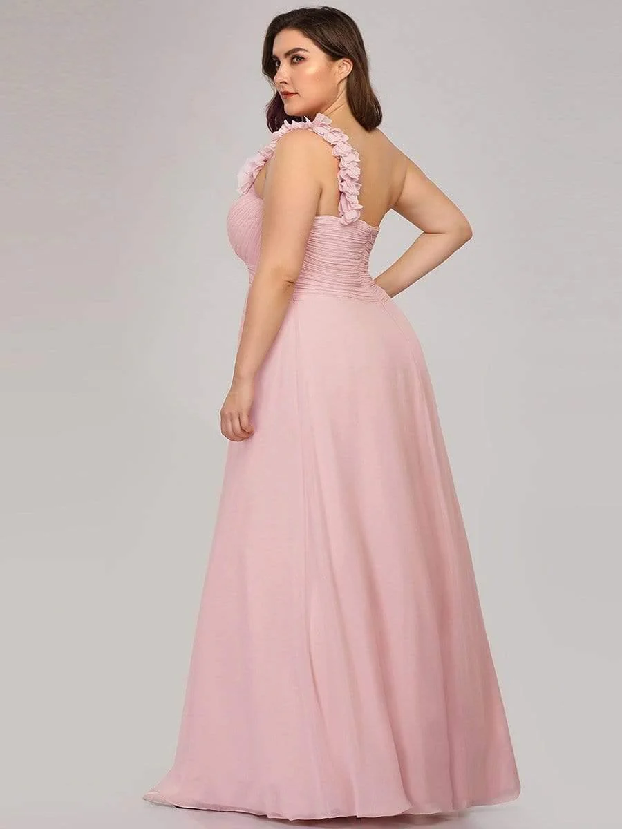 Plus Size Chiffon One Shoulder Sweetheart Neck Bridesmaid Dress - Image 10