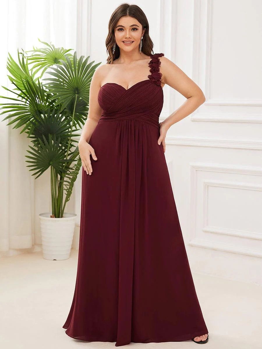 Plus Size Chiffon One Shoulder Sweetheart Neck Bridesmaid Dress - Image 13