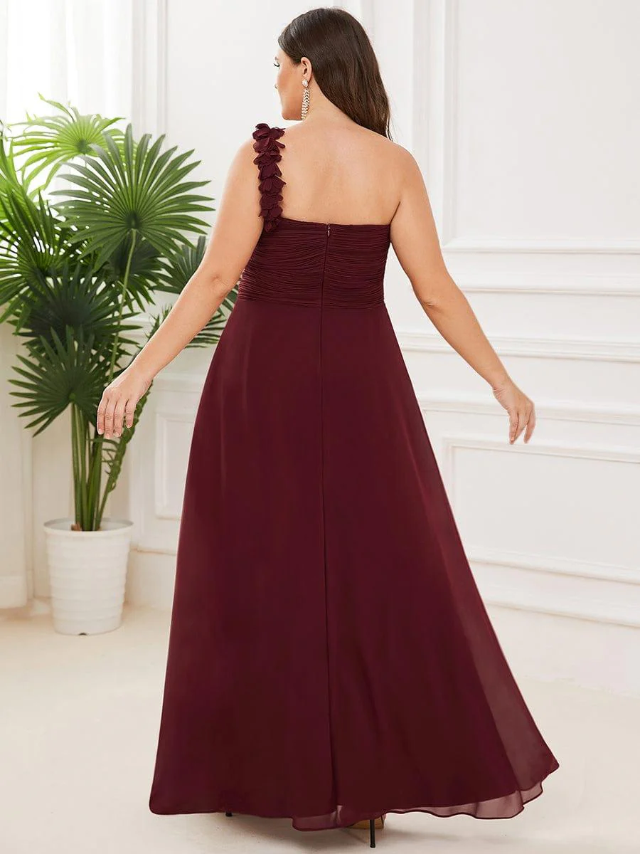 Plus Size Chiffon One Shoulder Sweetheart Neck Bridesmaid Dress - Image 14