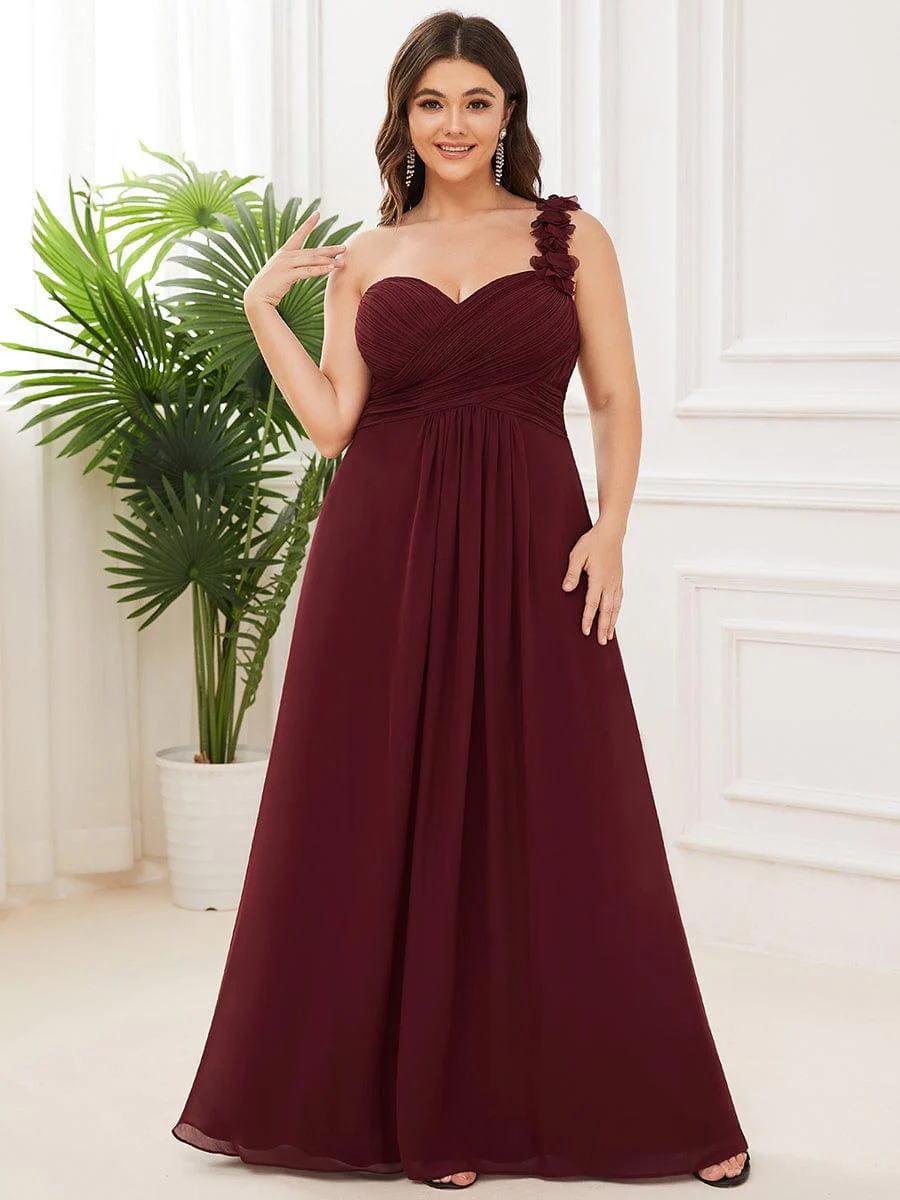 Plus Size Chiffon One Shoulder Sweetheart Neck Bridesmaid Dress - Image 16