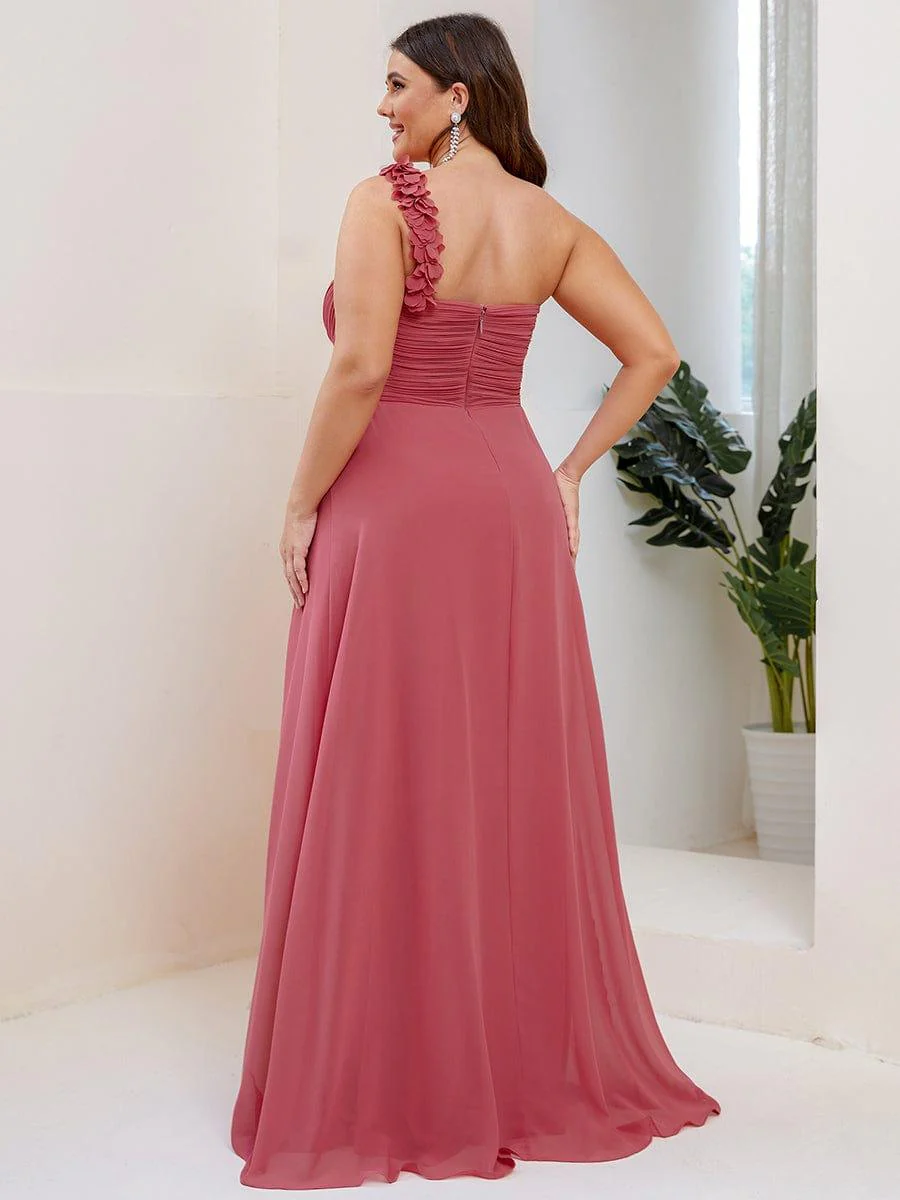 Plus Size Chiffon One Shoulder Sweetheart Neck Bridesmaid Dress - Image 19