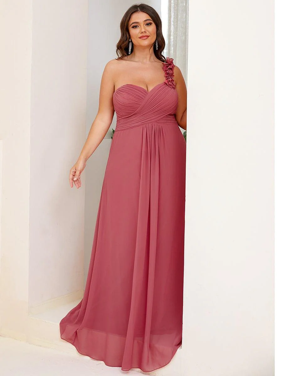 Plus Size Chiffon One Shoulder Sweetheart Neck Bridesmaid Dress - Image 22
