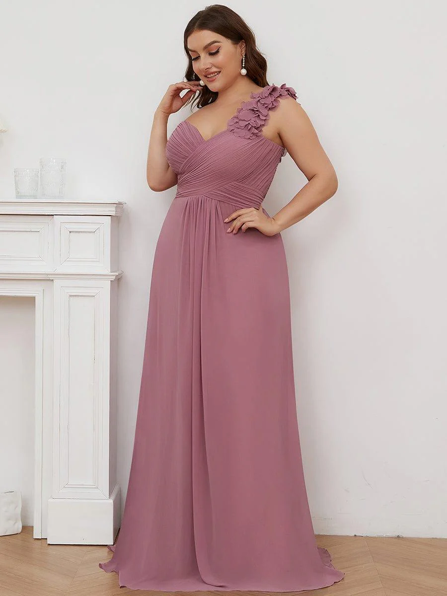 Plus Size Chiffon One Shoulder Sweetheart Neck Bridesmaid Dress - Image 4