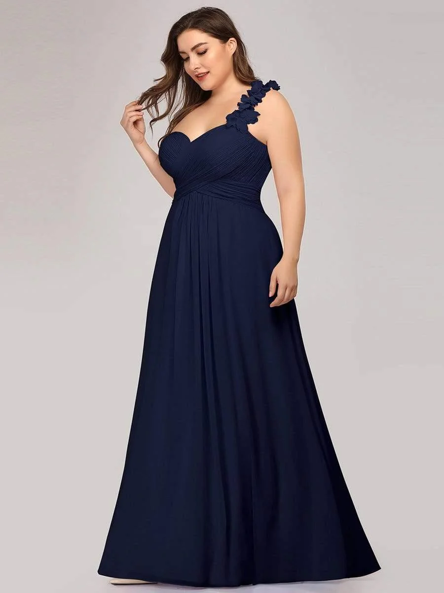 Plus Size Chiffon One Shoulder Sweetheart Neck Bridesmaid Dress - Image 7