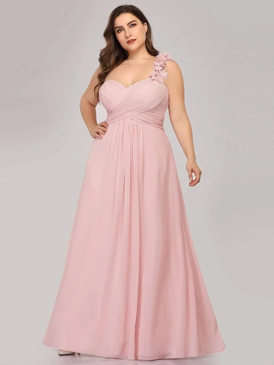 Plus Size Chiffon One Shoulder Sweetheart Neck Bridesmaid Dress - Image 9