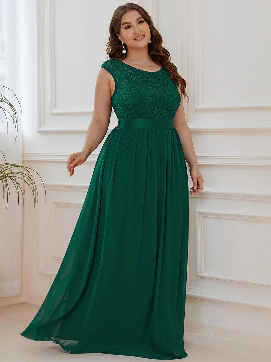 Plus Size Classic Round Neck V Back A-Line Chiffon Bridesmaid Dresses with Lace(Final Sale) - Image 10