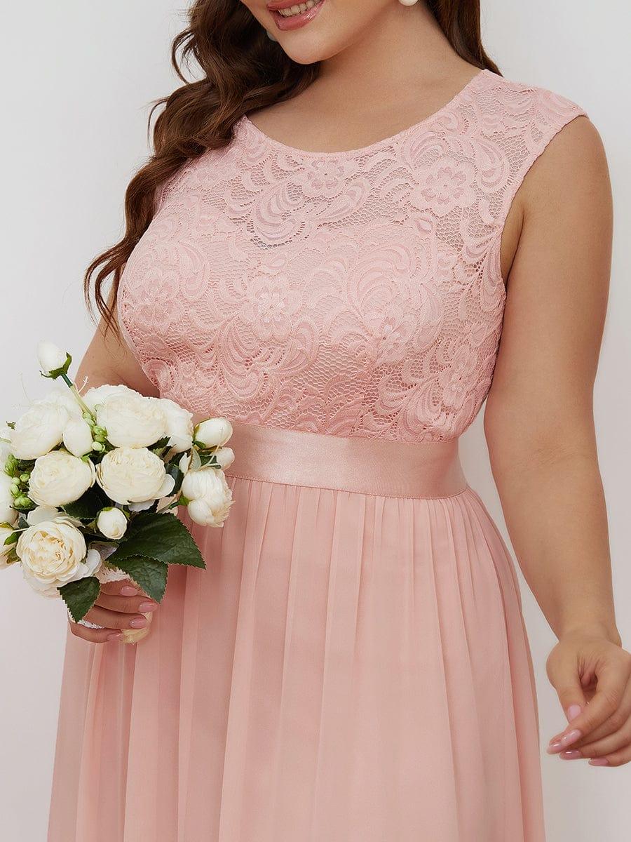 Plus Size Classic Round Neck V Back A-Line Chiffon Bridesmaid Dresses with Lace(Final Sale) - Image 14