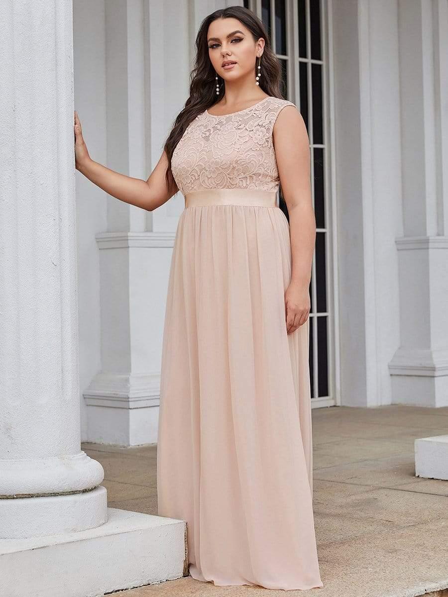 Plus Size Classic Round Neck V Back A-Line Chiffon Bridesmaid Dresses with Lace(Final Sale) - Image 15