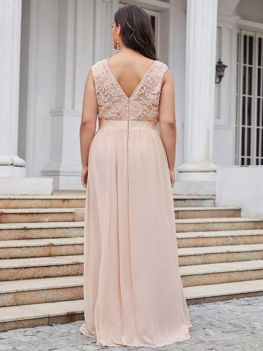 Plus Size Classic Round Neck V Back A-Line Chiffon Bridesmaid Dresses with Lace(Final Sale) - Image 16