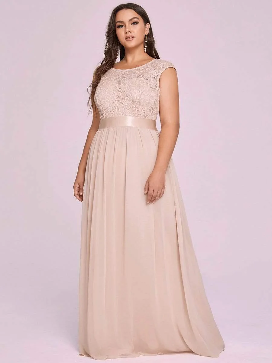 Plus Size Classic Round Neck V Back A-Line Chiffon Bridesmaid Dresses with Lace(Final Sale) - Image 17