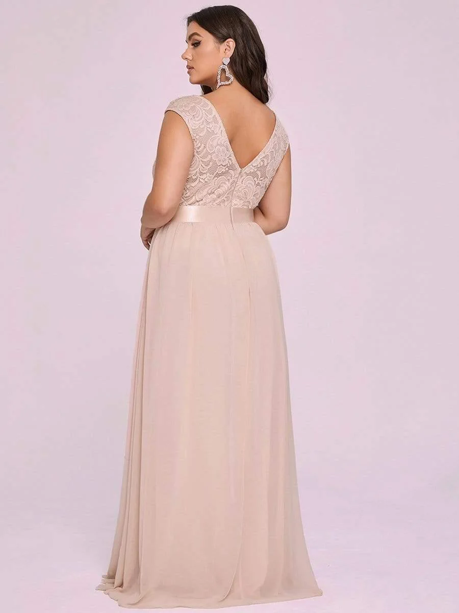 Plus Size Classic Round Neck V Back A-Line Chiffon Bridesmaid Dresses with Lace(Final Sale) - Image 18