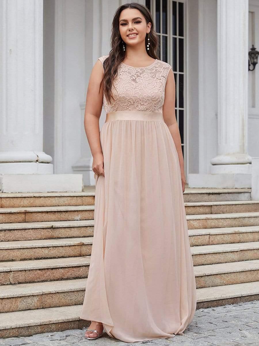 Plus Size Classic Round Neck V Back A-Line Chiffon Bridesmaid Dresses with Lace(Final Sale) - Image 19