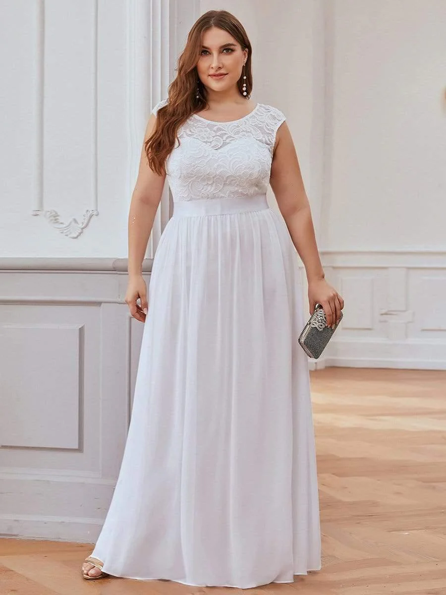 Plus Size Classic Round Neck V Back A-Line Chiffon Bridesmaid Dresses with Lace(Final Sale) - Image 20