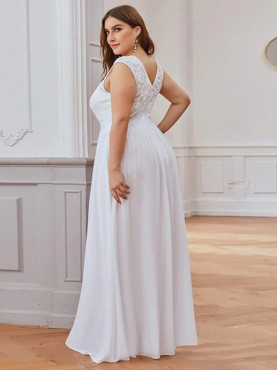 Plus Size Classic Round Neck V Back A-Line Chiffon Bridesmaid Dresses with Lace(Final Sale) - Image 21