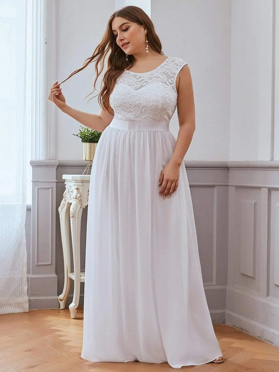 Plus Size Classic Round Neck V Back A-Line Chiffon Bridesmaid Dresses with Lace(Final Sale) - Image 22