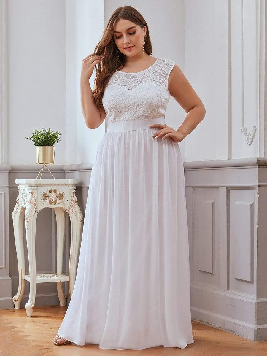 Plus Size Classic Round Neck V Back A-Line Chiffon Bridesmaid Dresses with Lace(Final Sale) - Image 23