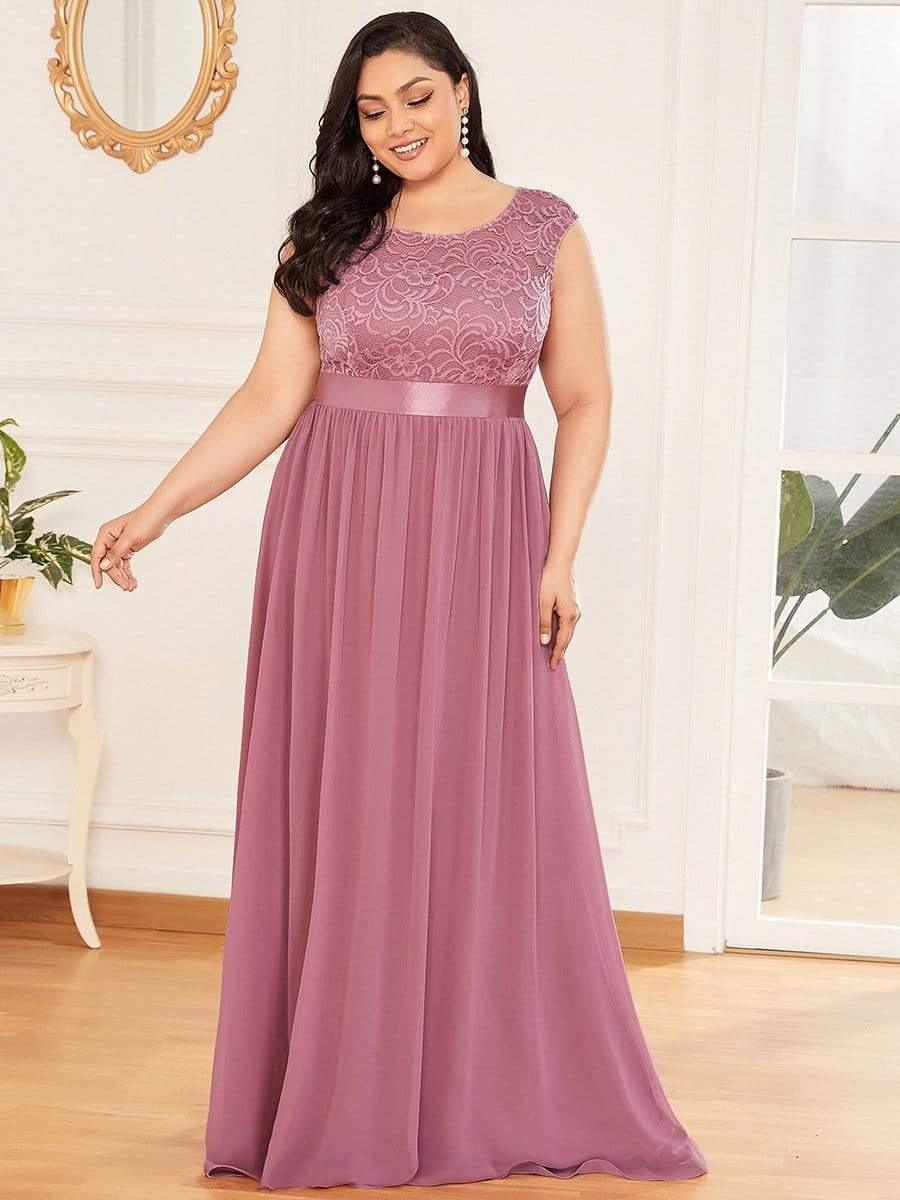 Plus Size Classic Round Neck V Back A-Line Chiffon Bridesmaid Dresses with Lace(Final Sale) - Image 25