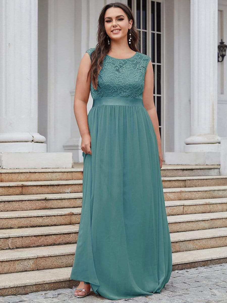 Plus Size Classic Round Neck V Back A-Line Chiffon Bridesmaid Dresses with Lace(Final Sale) - Image 30