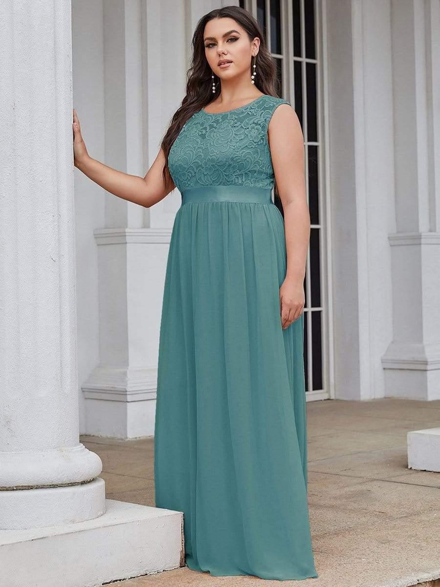 Plus Size Classic Round Neck V Back A-Line Chiffon Bridesmaid Dresses with Lace(Final Sale) - Image 32