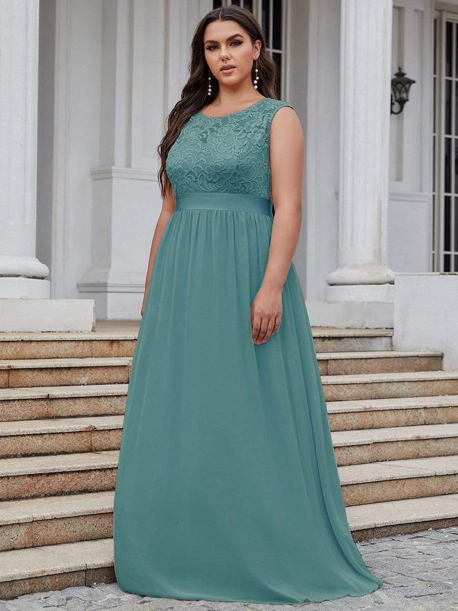 Plus Size Classic Round Neck V Back A-Line Chiffon Bridesmaid Dresses with Lace(Final Sale) - Image 33