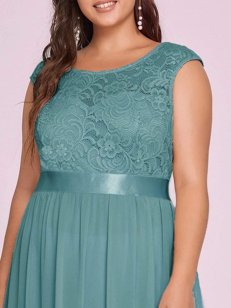 Plus Size Classic Round Neck V Back A-Line Chiffon Bridesmaid Dresses with Lace(Final Sale) - Image 34