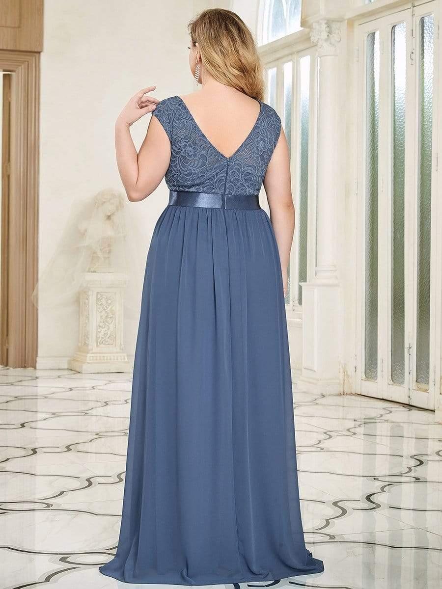 Plus Size Classic Round Neck V Back A-Line Chiffon Bridesmaid Dresses with Lace(Final Sale) - Image 36