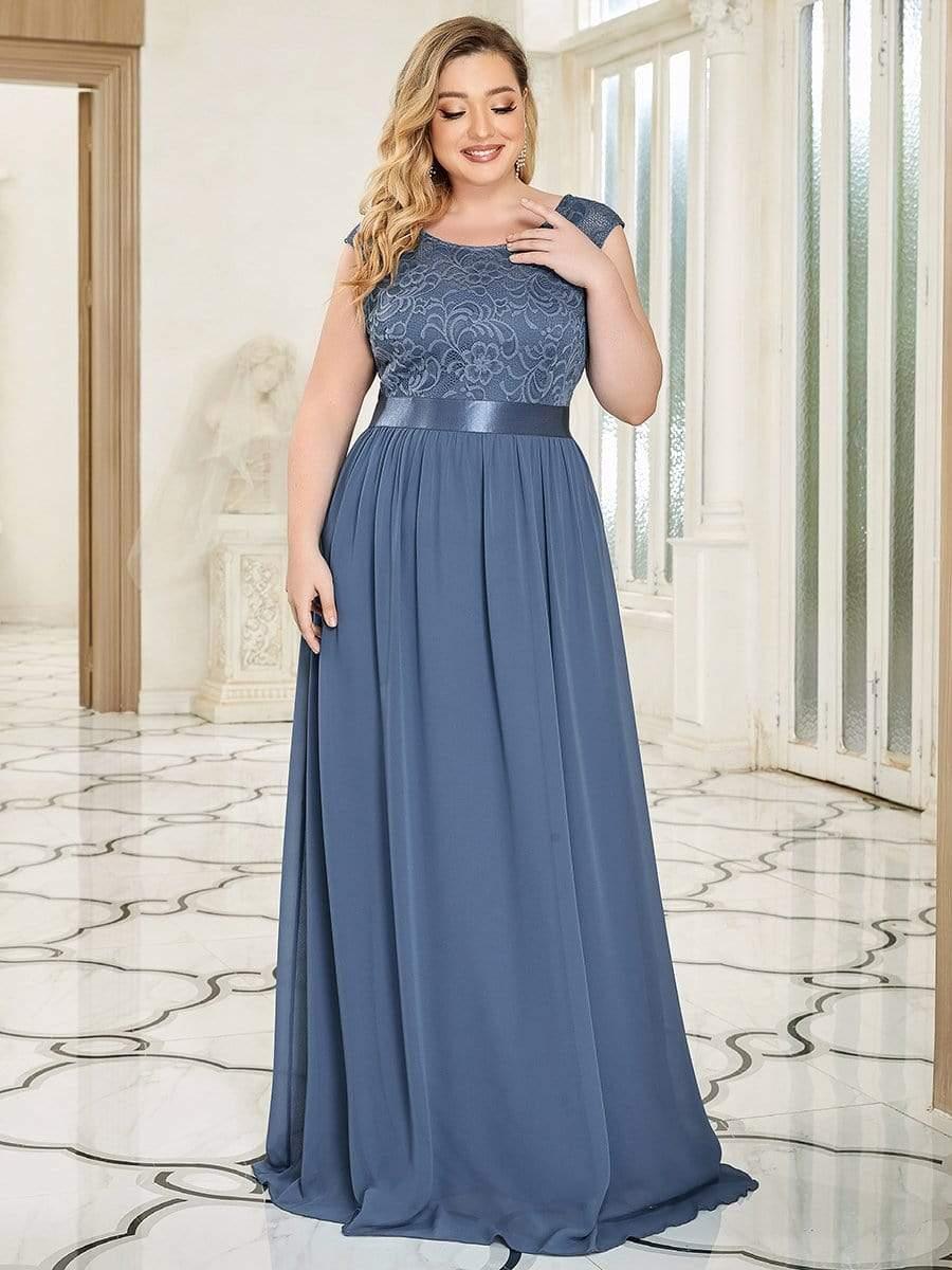 Plus Size Classic Round Neck V Back A-Line Chiffon Bridesmaid Dresses with Lace(Final Sale) - Image 37
