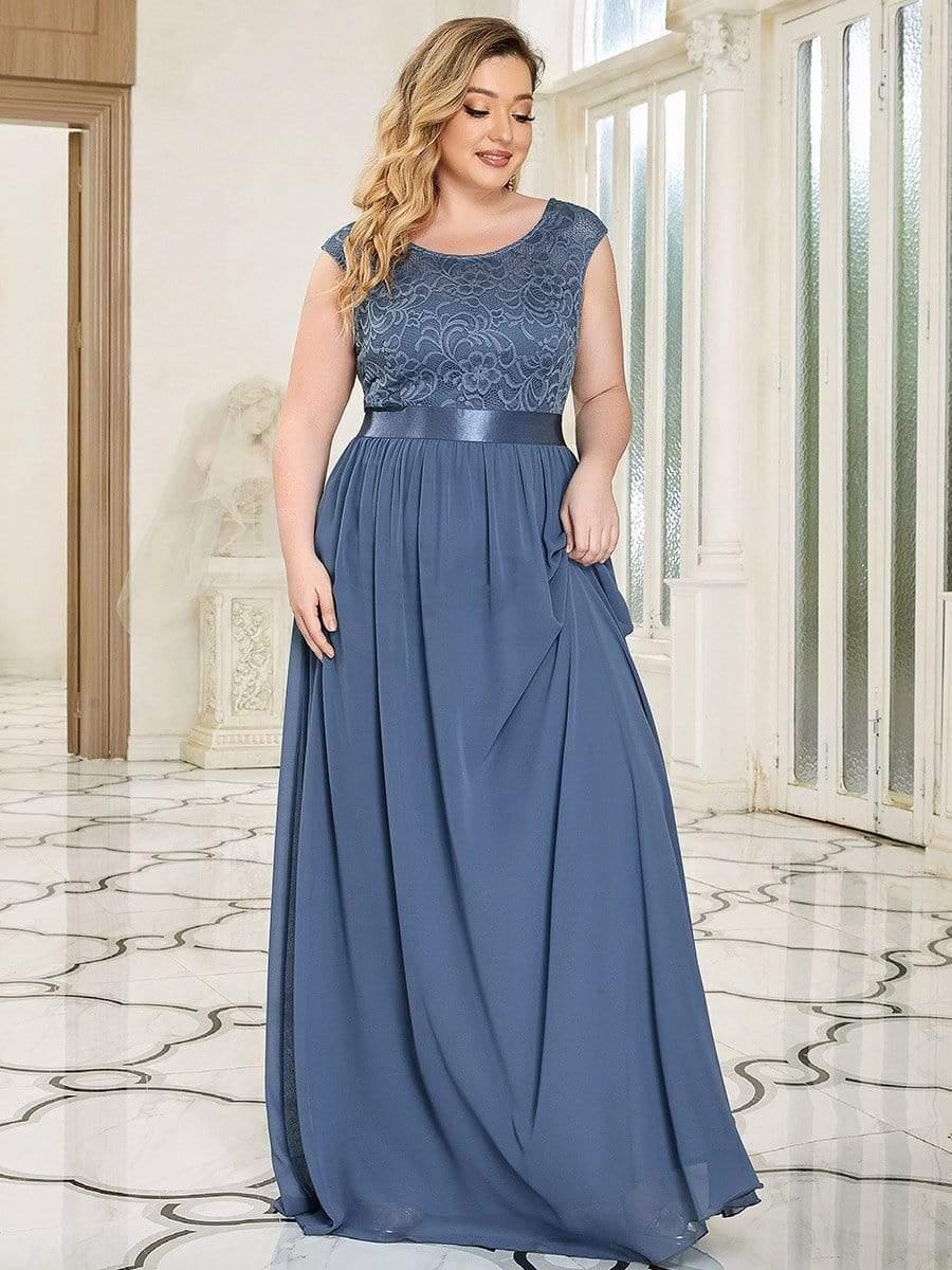 Plus Size Classic Round Neck V Back A-Line Chiffon Bridesmaid Dresses with Lace(Final Sale) - Image 38