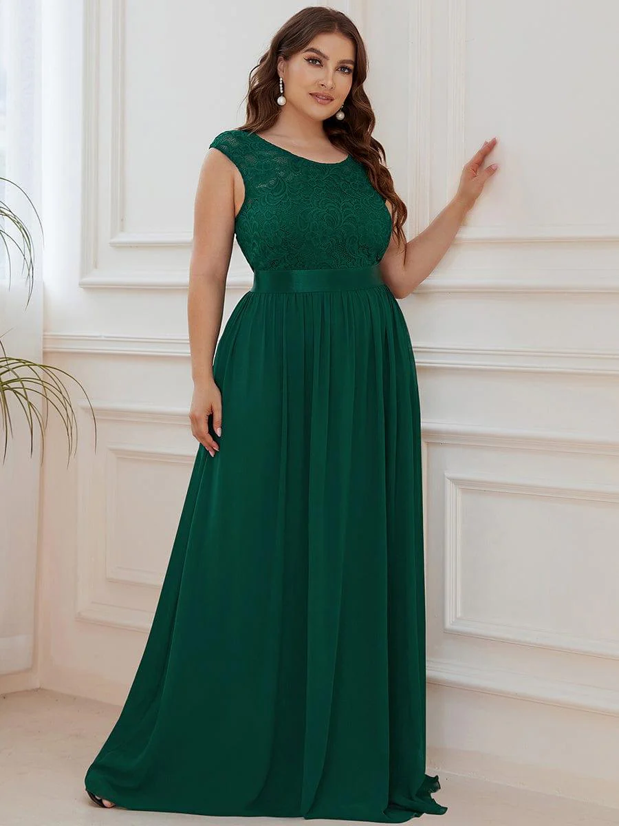 Plus Size Classic Round Neck V Back A-Line Chiffon Bridesmaid Dresses with Lace(Final Sale) - Image 6