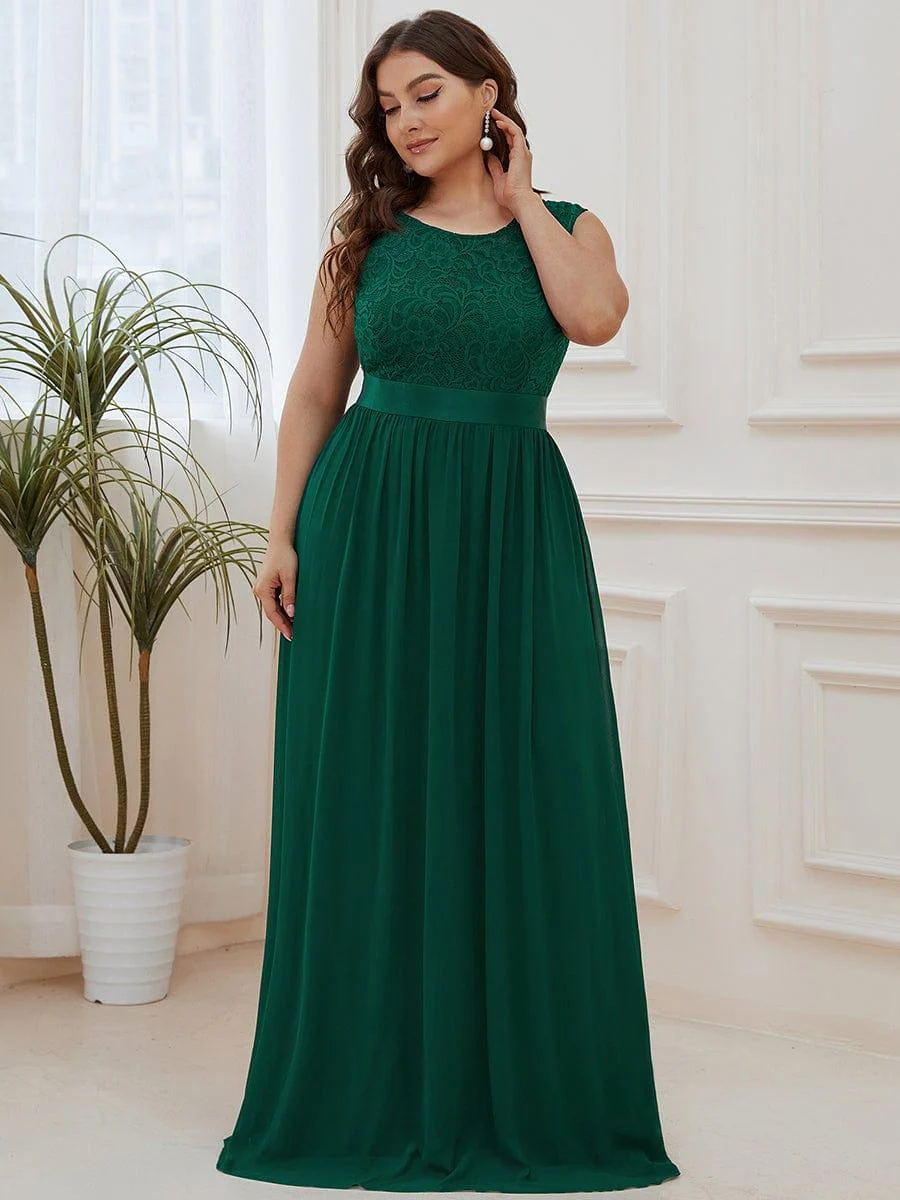 Plus Size Classic Round Neck V Back A-Line Chiffon Bridesmaid Dresses with Lace(Final Sale) - Image 8