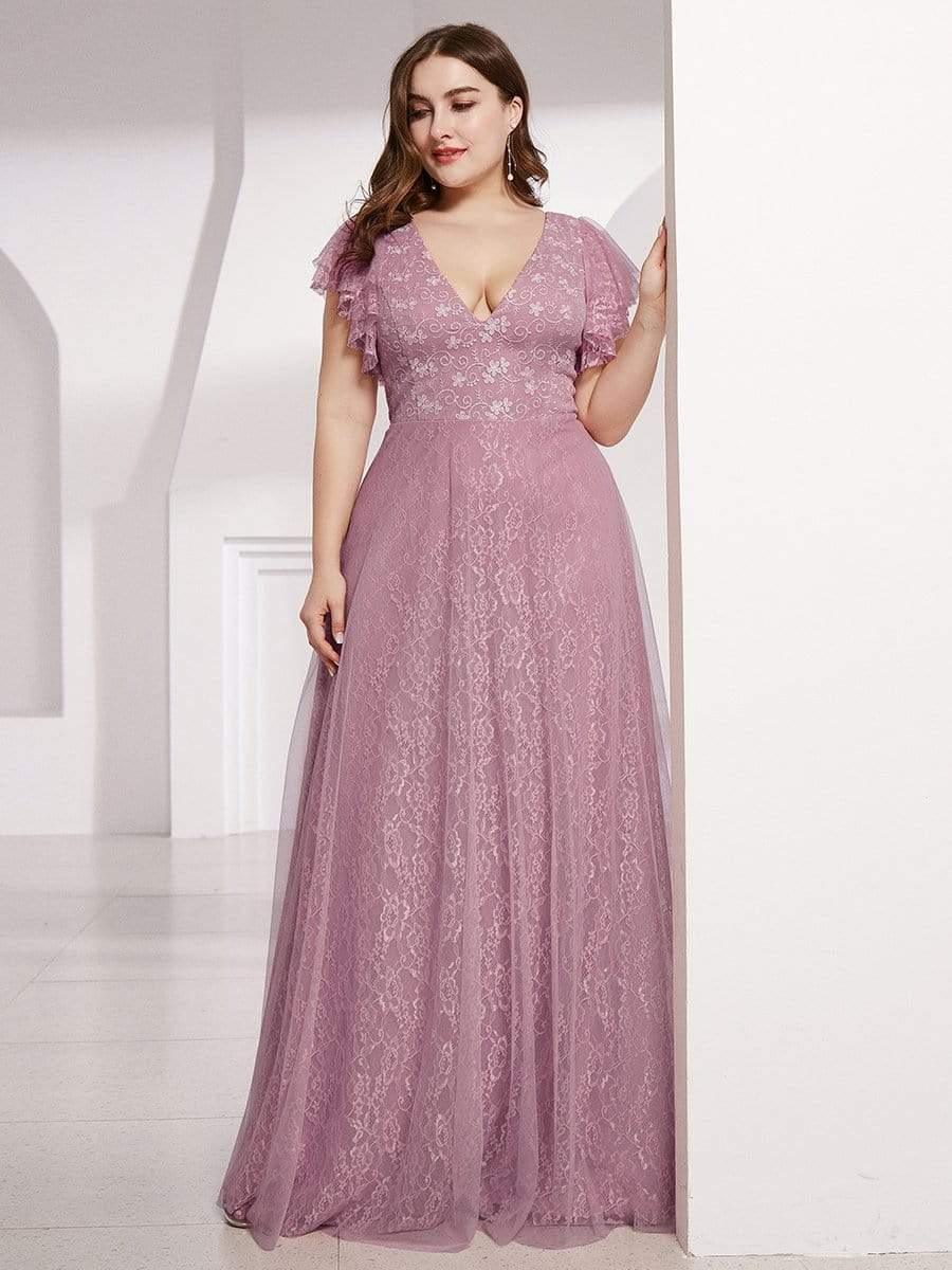 Maxi Long Plus Size Lace Evening Dresses with Ruffle Sleeves - Image 16