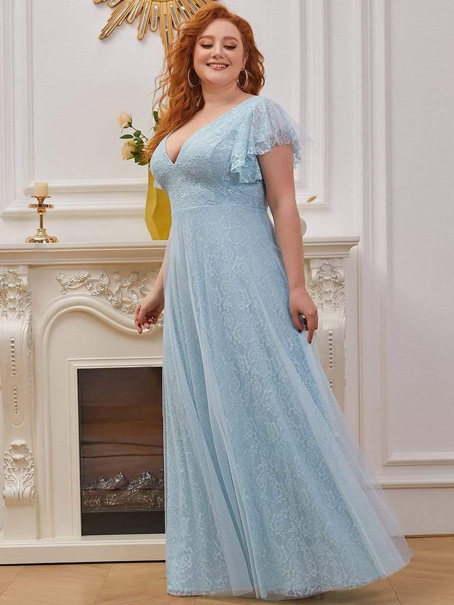 Maxi Long Plus Size Lace Evening Dresses with Ruffle Sleeves - Image 6