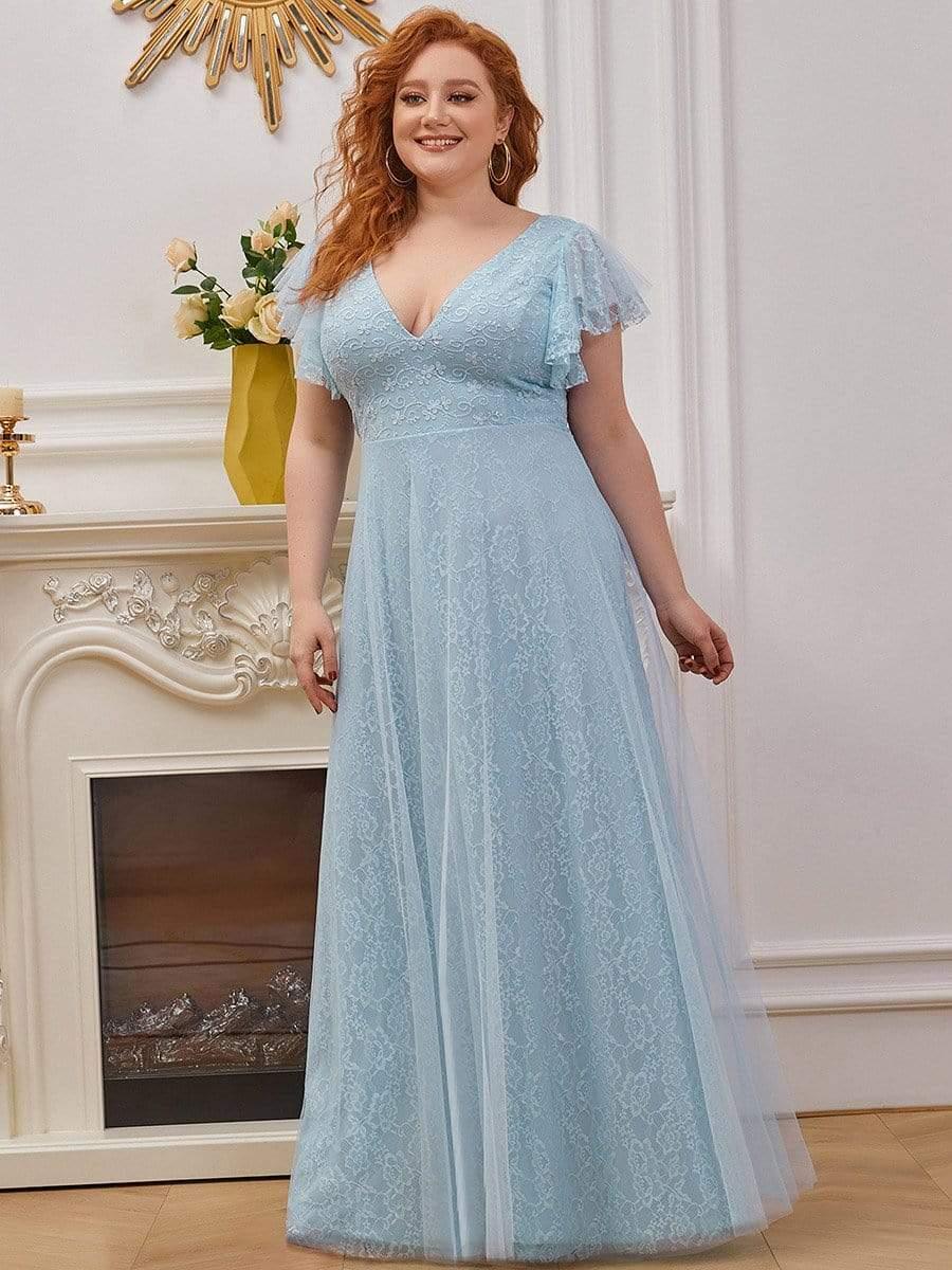 Maxi Long Plus Size Lace Evening Dresses with Ruffle Sleeves - Image 7
