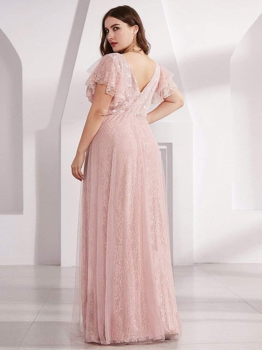 Maxi Long Plus Size Lace Evening Dresses with Ruffle Sleeves - Image 9