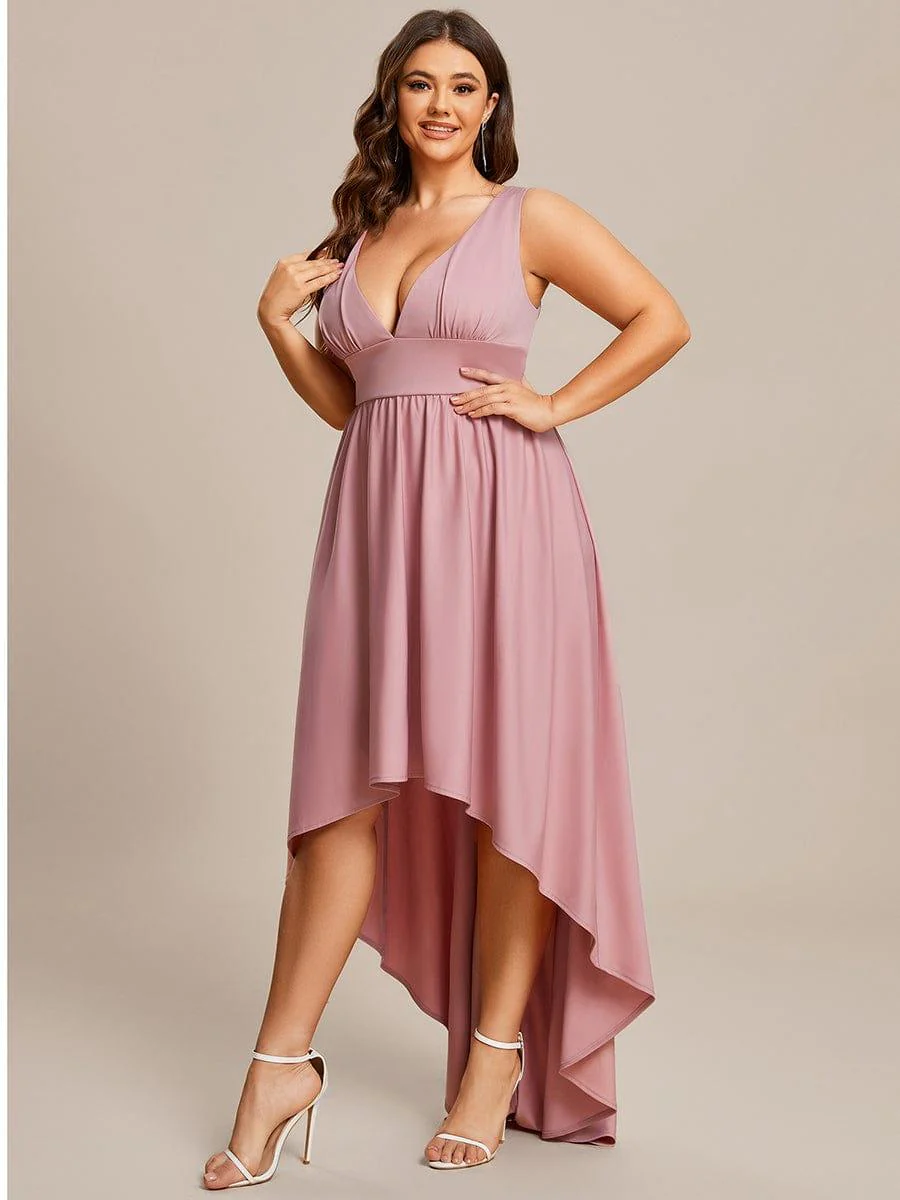 Plus Size Elegant High-Low Sleeveless Empire Waist Evening Dress(Final Sale) - Image 11