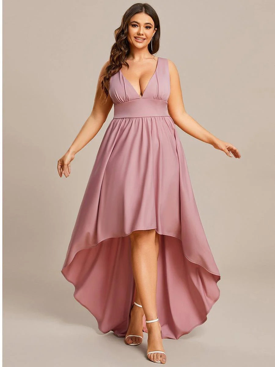 Plus Size Elegant High-Low Sleeveless Empire Waist Evening Dress(Final Sale) - Image 12