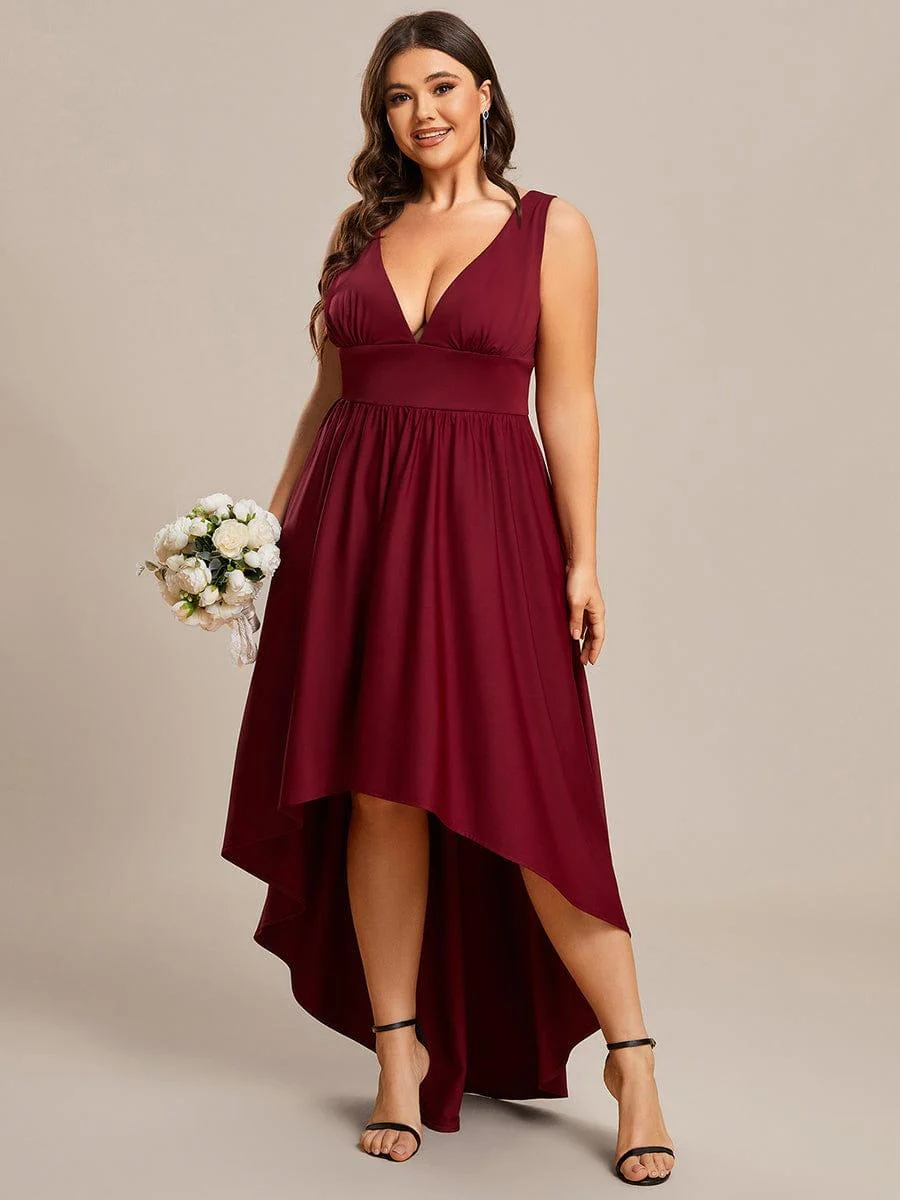 Plus Size Elegant High-Low Sleeveless Empire Waist Evening Dress(Final Sale) - Image 18