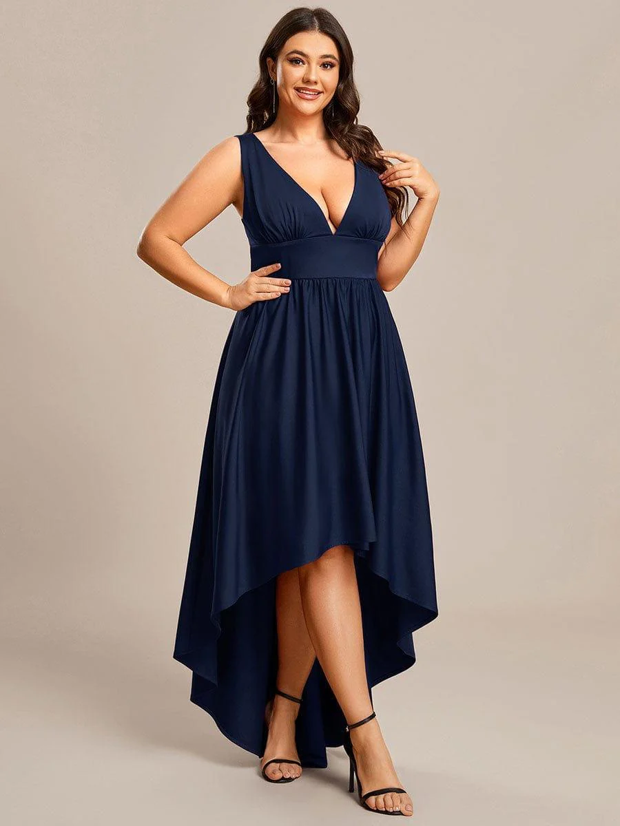 Plus Size Elegant High-Low Sleeveless Empire Waist Evening Dress(Final Sale) - Image 5