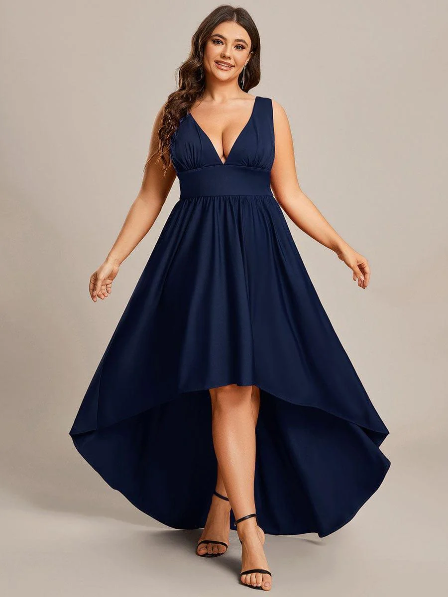 Plus Size Elegant High-Low Sleeveless Empire Waist Evening Dress(Final Sale) - Image 6