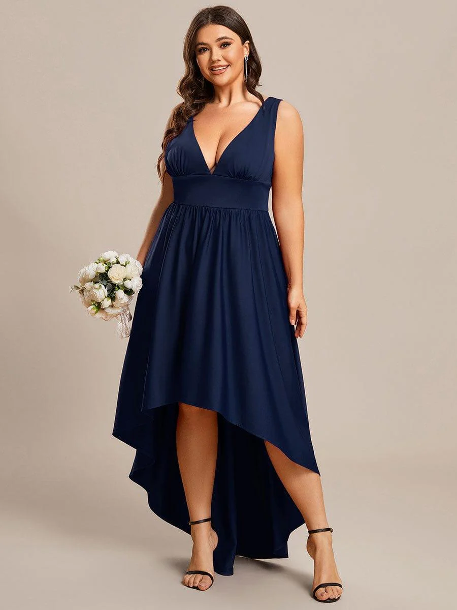 Plus Size Elegant High-Low Sleeveless Empire Waist Evening Dress(Final Sale) - Image 7