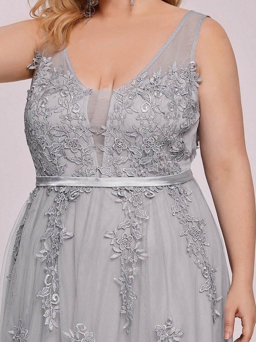 Plus Size Elegant Sleeveless Applique Flowy Tulle Evening Dress(Final Sale) - Image 10