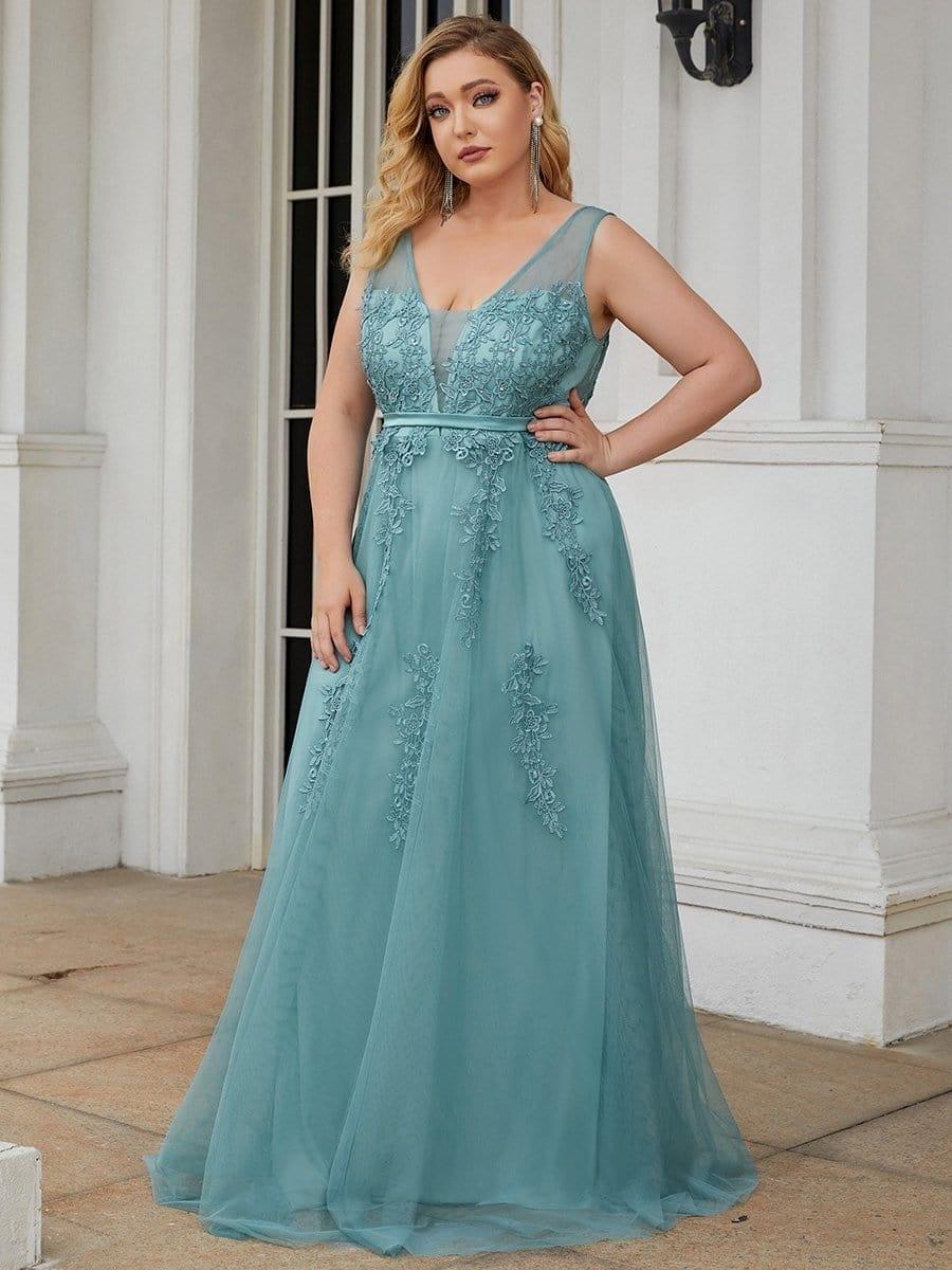 Plus Size Elegant Sleeveless Applique Flowy Tulle Evening Dress(Final Sale) - Image 11