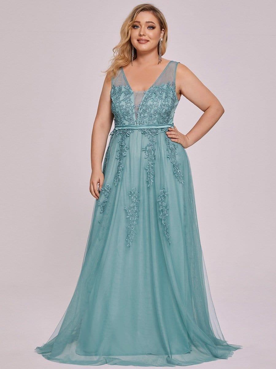 Plus Size Elegant Sleeveless Applique Flowy Tulle Evening Dress(Final Sale) - Image 13