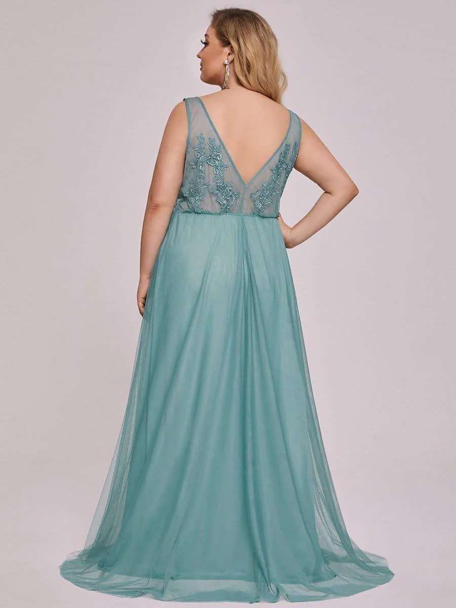 Plus Size Elegant Sleeveless Applique Flowy Tulle Evening Dress(Final Sale) - Image 15