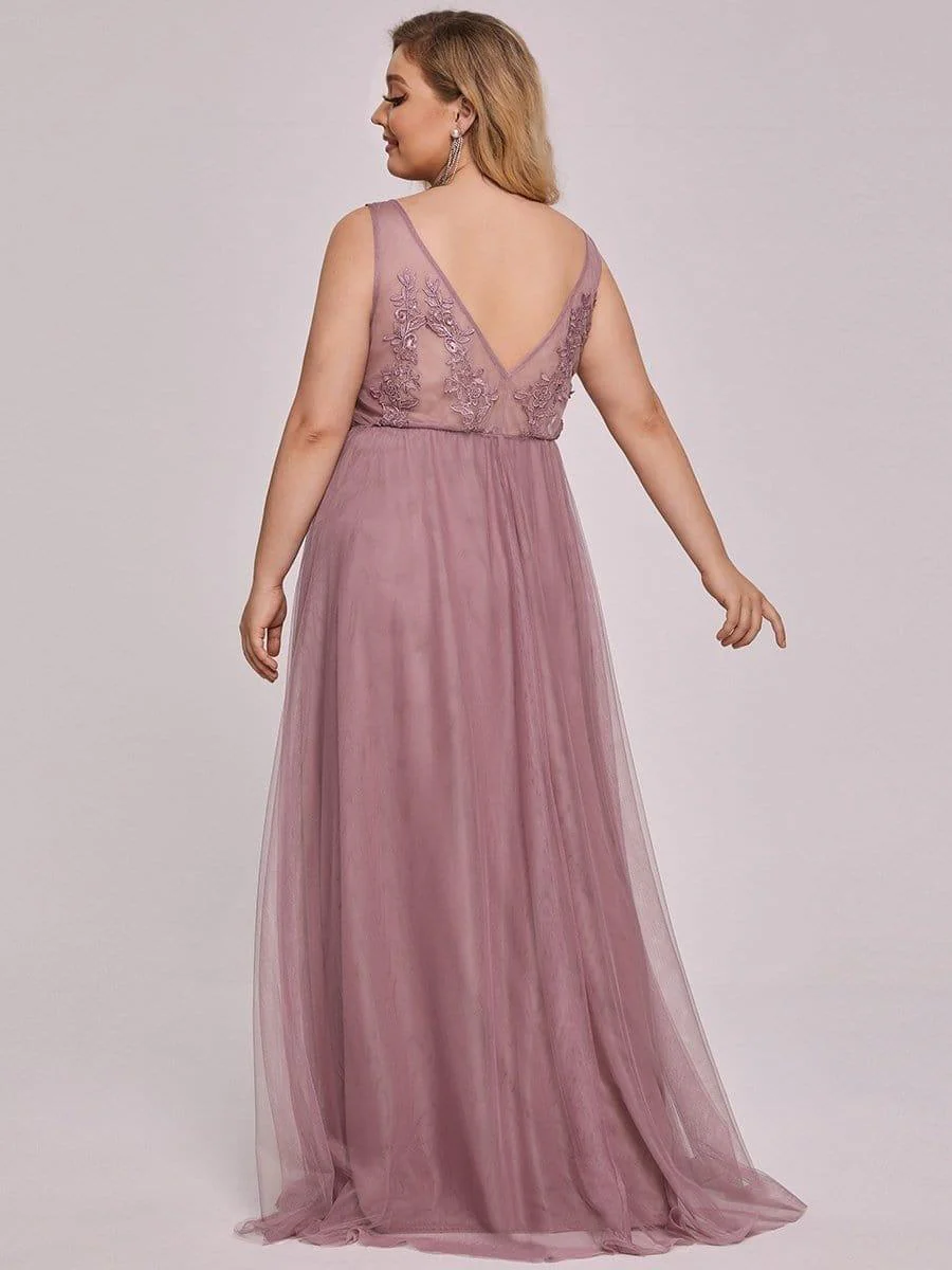 Plus Size Elegant Sleeveless Applique Flowy Tulle Evening Dress(Final Sale) - Image 20